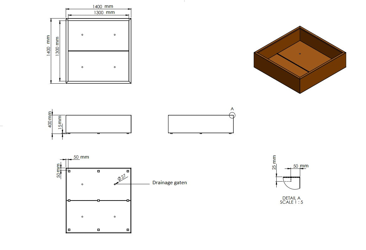 Plantenbak cortenstaal 140x140x40cm-0
