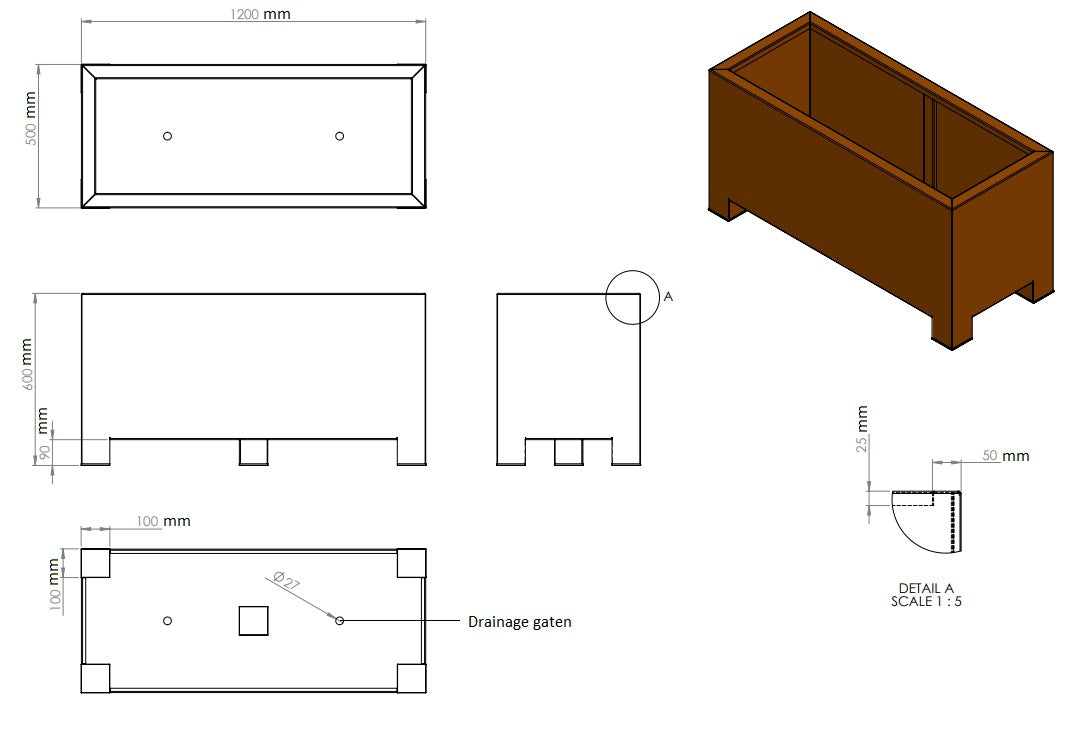 Plantenbak cortenstaal op poten 120x50x60cm.-0