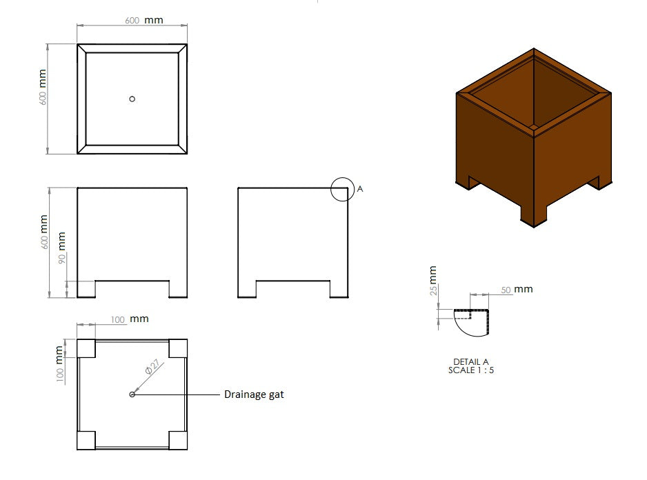 Plantenbak cortenstaal op poten 60x60x60cm-0