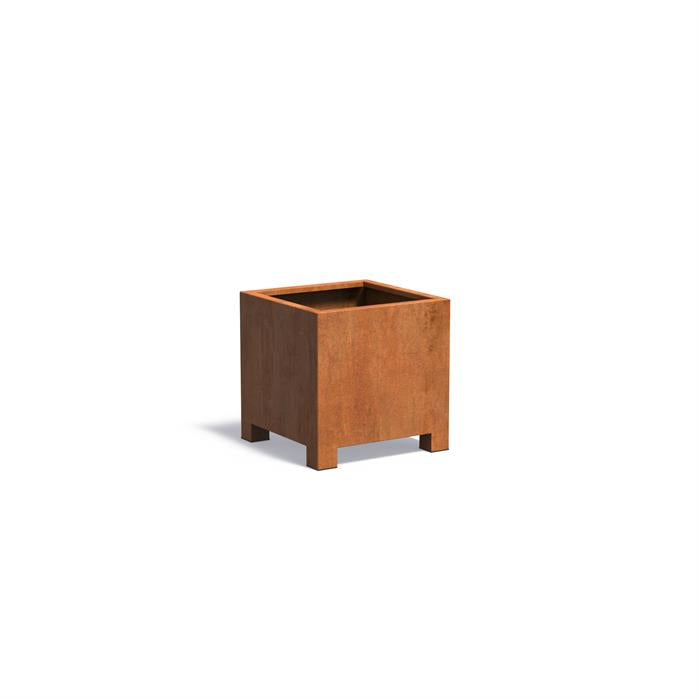 plantenbak op poten van cortenstaal 70x70x70cm.