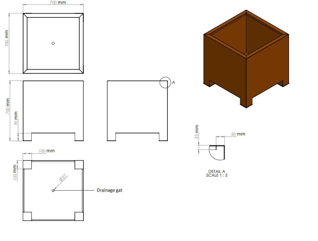 Plantenbak cortenstaal op poten 70x70x70cm-0