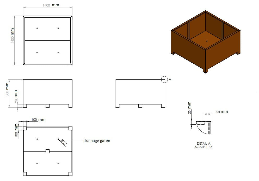 Plantenbak cortenstaal op poten 140x140x80cm-0