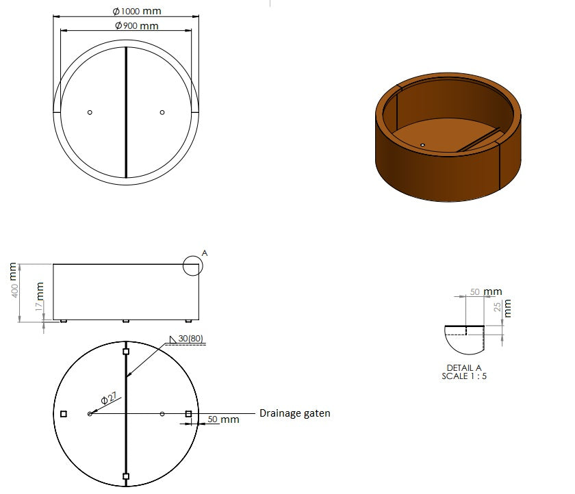 Ronde plantenbak cortenstaal 100x40cm-0