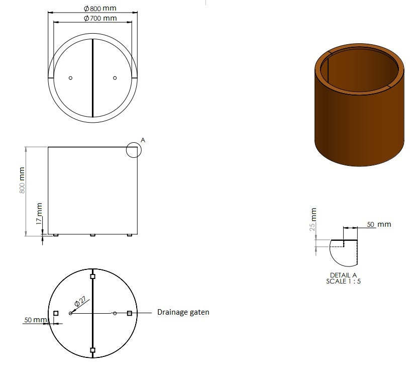 Ronde plantenbak cortenstaal 80x80cm-0