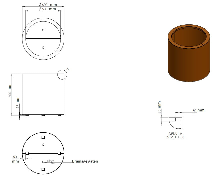 Ronde plantenbak cortenstaal 60x60cm-0