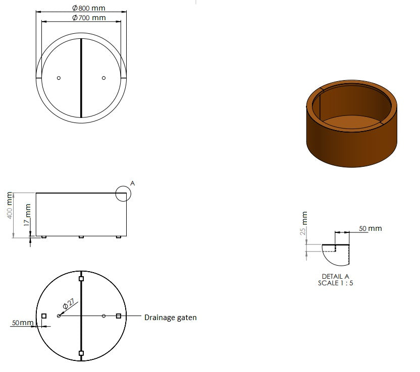 Ronde plantenbak cortenstaal 80x40cm-0