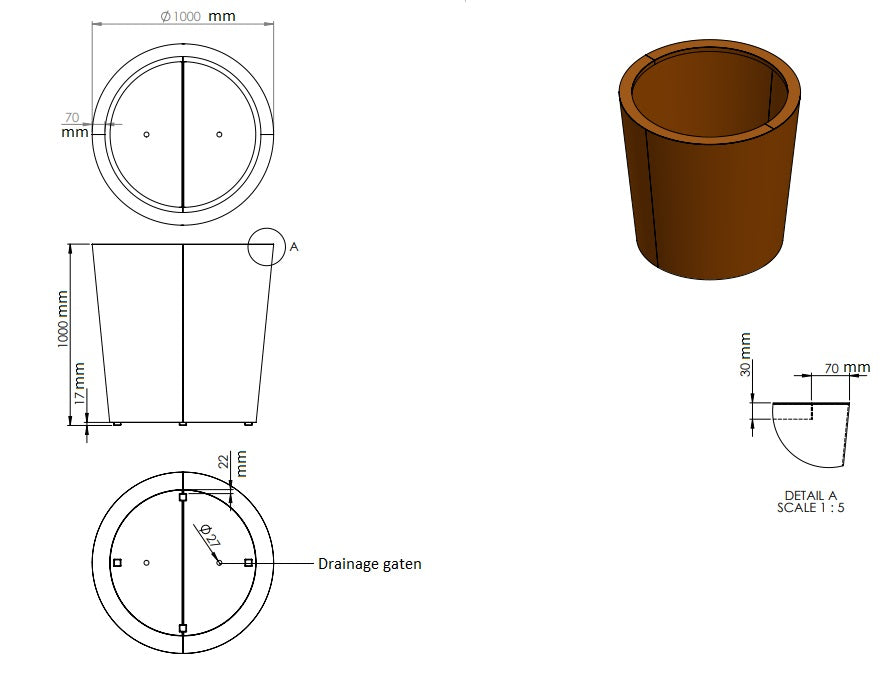 Conic ronde plantenbak cortenstaal 100x100cm-0