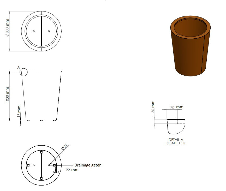 Conic ronde plantenbak cortenstaal 80x100cm-0