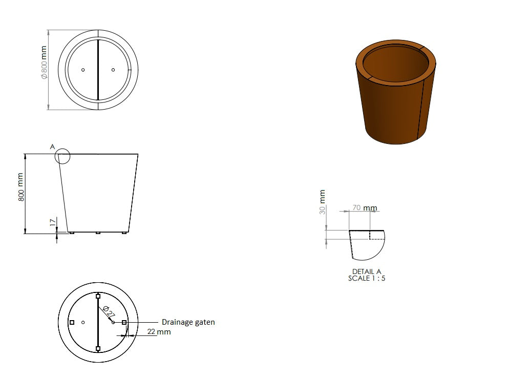 Conic ronde plantenbak cortenstaal 80x80cm-0
