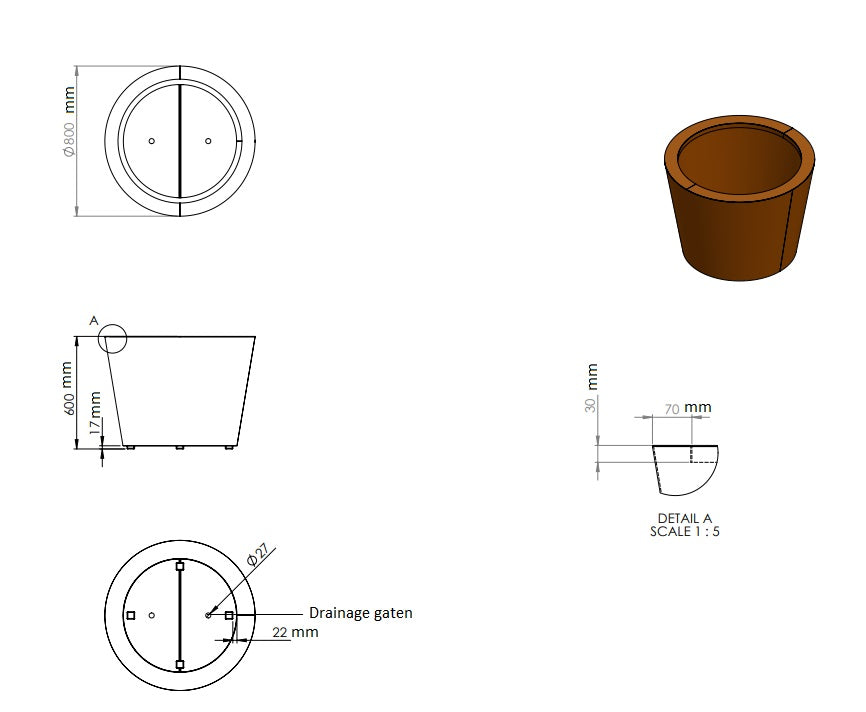 Conic ronde plantenbak cortenstaal 80x60cm-0