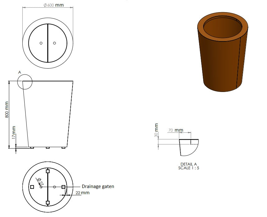 Conic ronde plantenbak cortenstaal 60x80cm-0